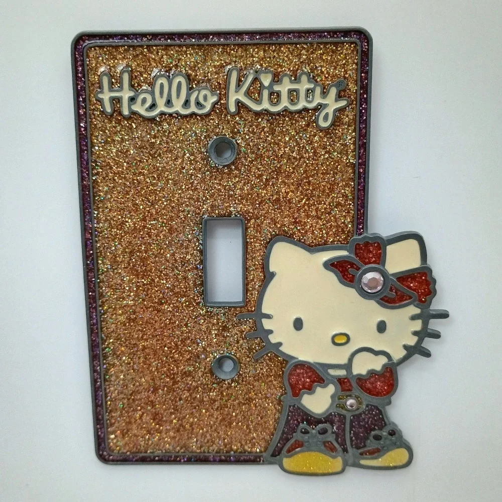 Vintage Hello Kitty Glitter Light Switch Plate Cover Y2K Sanrio 3D Resin Bling